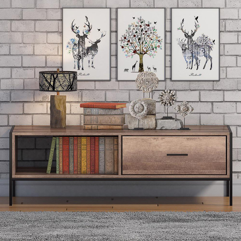 Esteban 1 Drawer Coffee Table With Open Shelf. Industrial Style. Black Metal Frame.