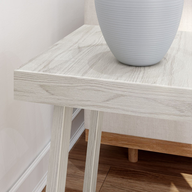 Hendrik Solid Wood End Table, White Sand Wirebrush