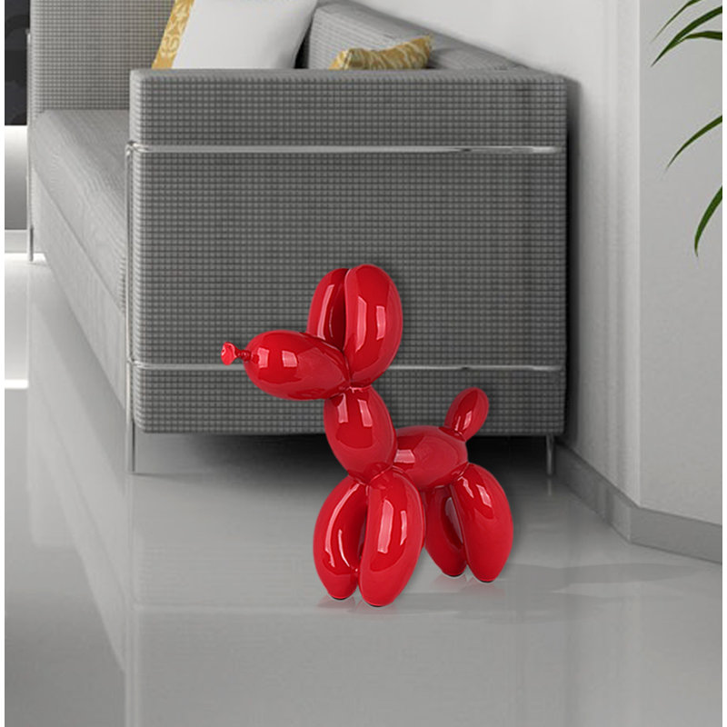Dog Balloon Large Resin Statue, 27cm H x 26cm W x 9.5cm D, Red