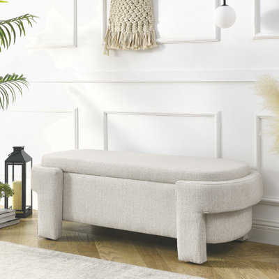 Grand banc de rangement en lin rembourré avec rangement - beige