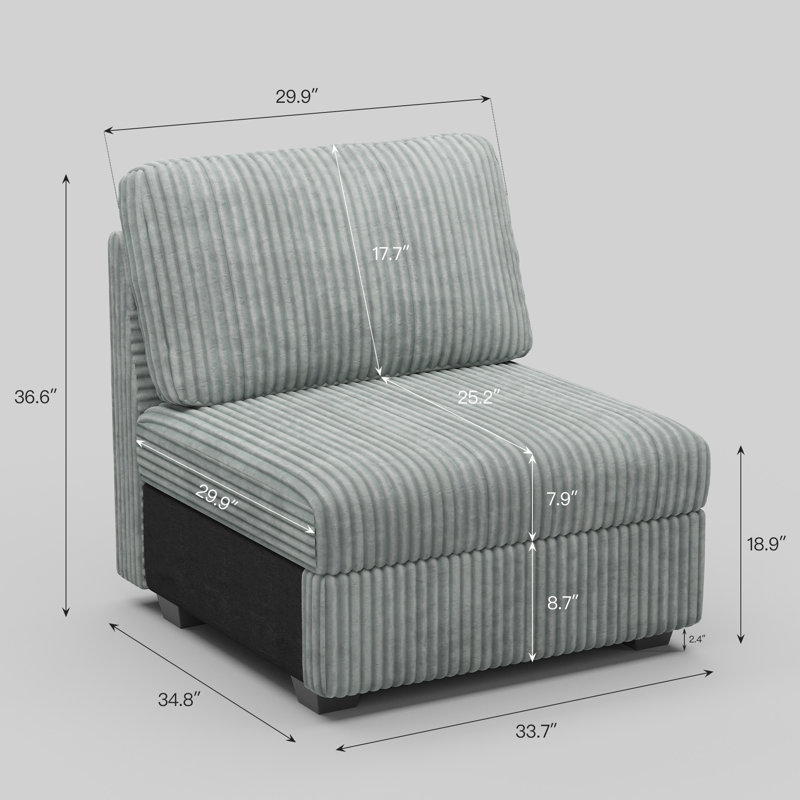 Bianca Middle Seat Of The Plush Corduroy Modular Sofa, Light Gray Corduroy