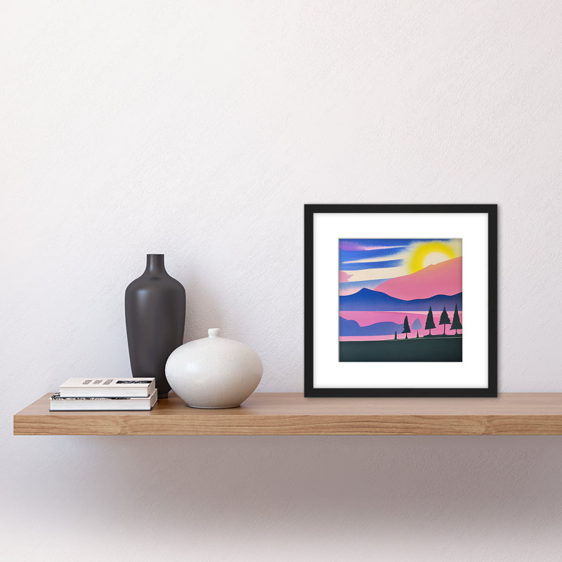 Sunset Mountain Forest Winter Watercolour - Single Picture Frame Painting