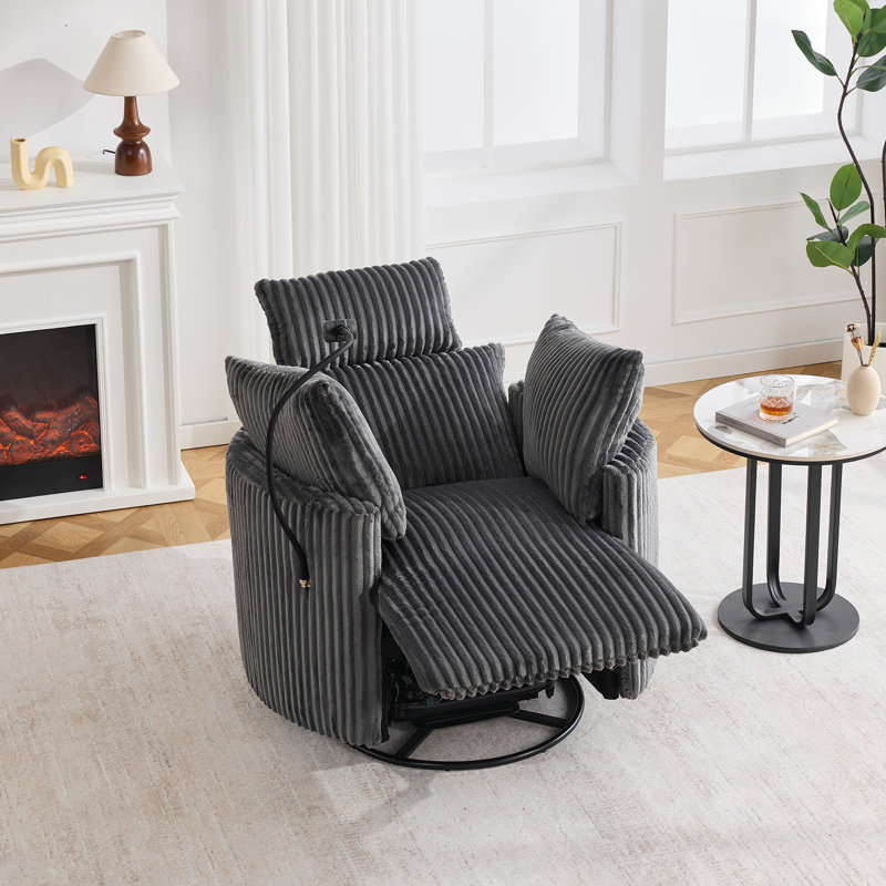 Manual Swivel Recliner Rocking Chair With Adjustable Backrest, Footrest and Headrest, 37'' Wide Glider Reclining Chair With Phone Holder For Primary Living Room or Bedroom