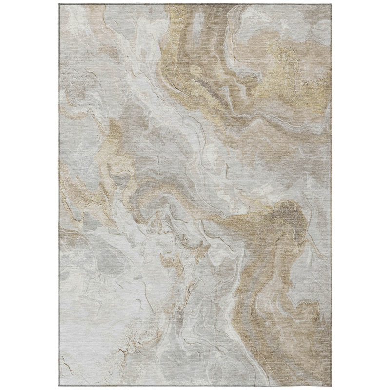 Ivory Abstract Flat Woven Synthetic Washable Rug 3' x 5'