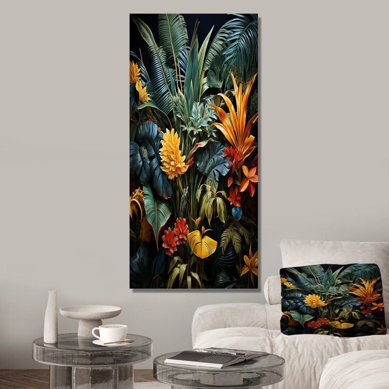 Mystic Tropical Flowers Composition - Fleurs saisonnières, Black Picture Framed, 20" H x 12" W