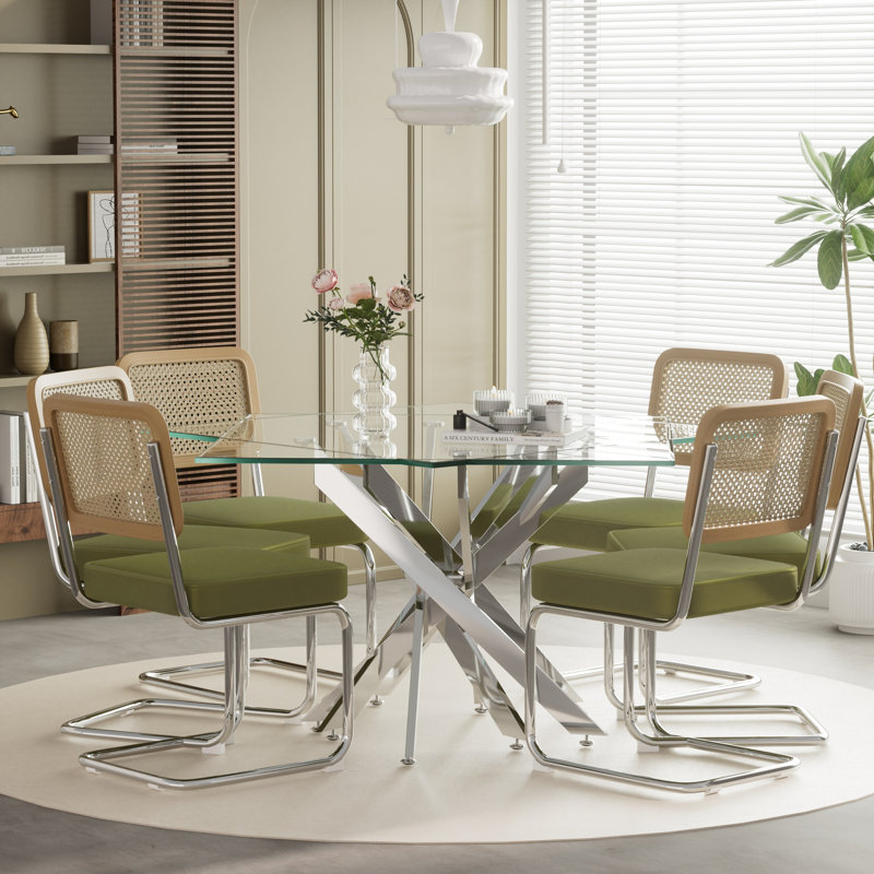 36in Square Glass Top Dining Set, 5, Green