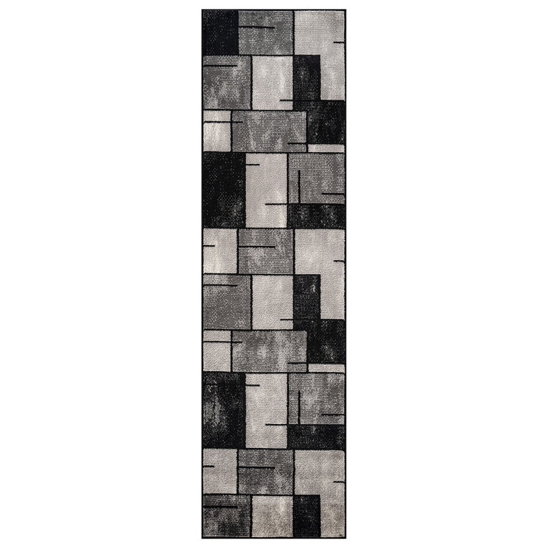Tapis moderne moderne au design épuré et contemporain, Noir, Tapis de couloir 2 pi 2 po x 8 pi