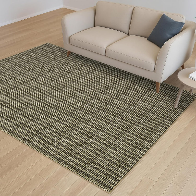 2x6 Washable Modern Textured Stripe Rug Thin Non-Slip Low Pile Stain-Resistant Reinforced Edges Foldable Entryway Beige