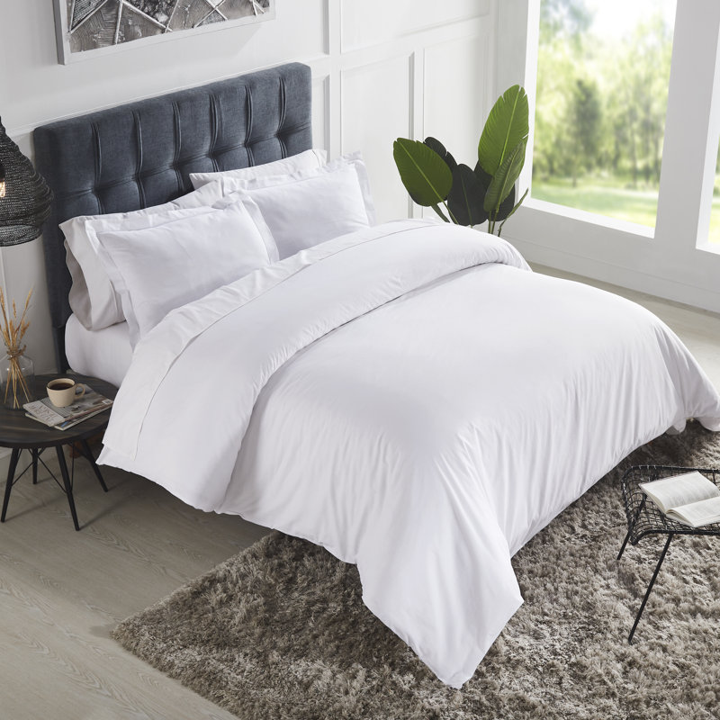 Ensemble de housse de couette 3 pièces 100 % coton, Housse de couette grand + 2 taies d'oreiller stand, Blanc