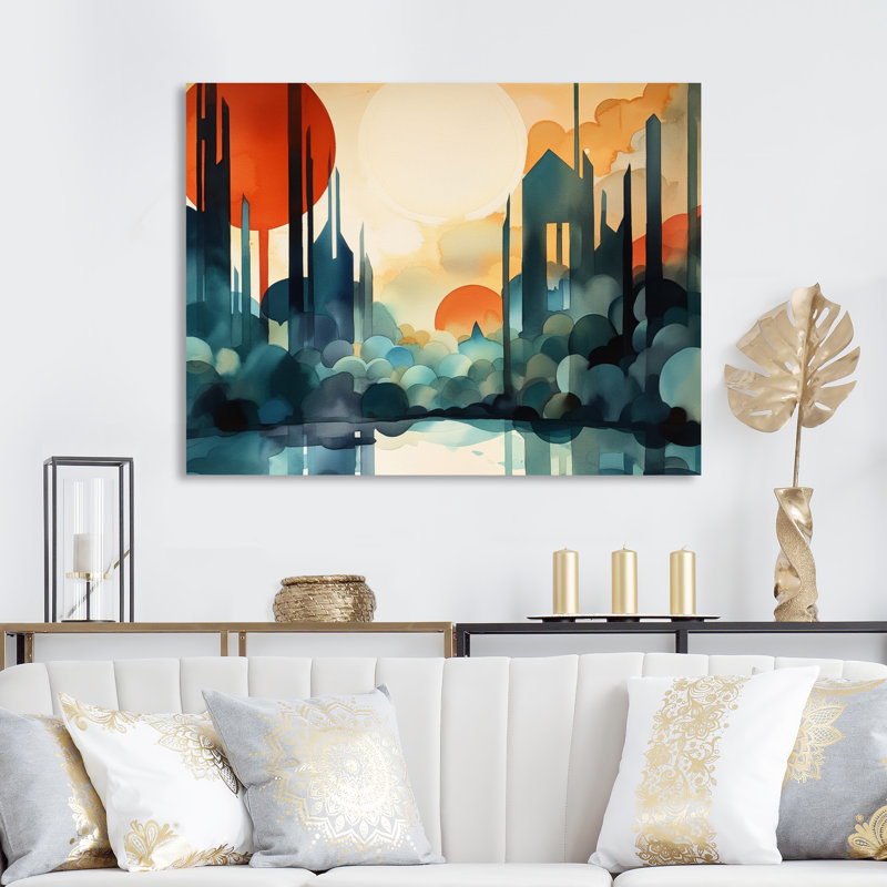 Impressions minimalistes des montagnes et des rivières III - reproduction, H 16 po x l 32 po x P 1 po, Toile tendue