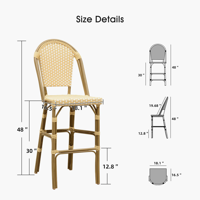 Tabouret de bar 30 po, Jaune crème / bambou