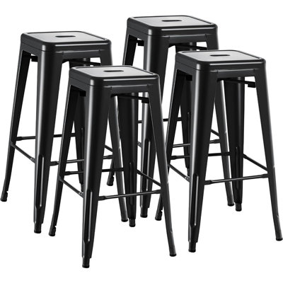 Industrial Metal Counter Height Bar Stools Set, Stackable Backless Chairs For Indoor And Outdoor Use
