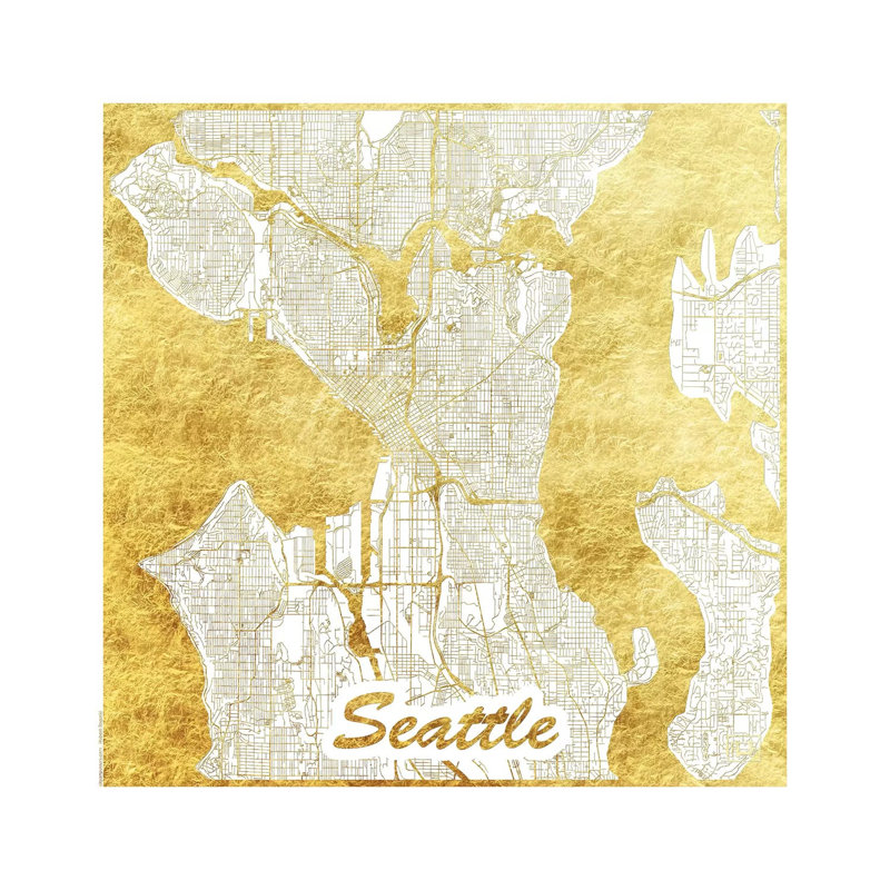 Seattle Leaf Urban Blueprint Map 1 Piece Wrapped Canvas Painting, 30.48 cm H x 30.48 cm W
