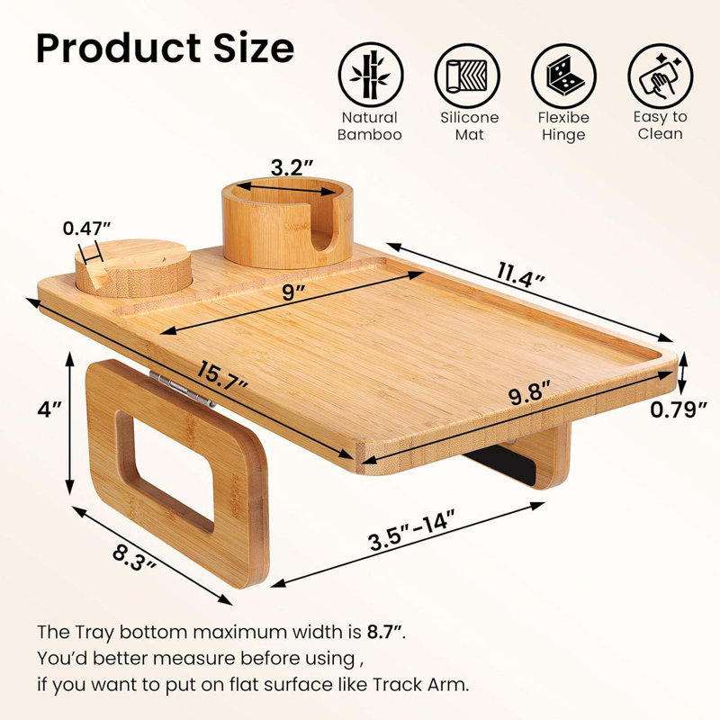 Couch Arm Tray,Bamboo Folding Sofa Tray,Sofa Armrest Trays Couch Arm Table Clip-On Desk
