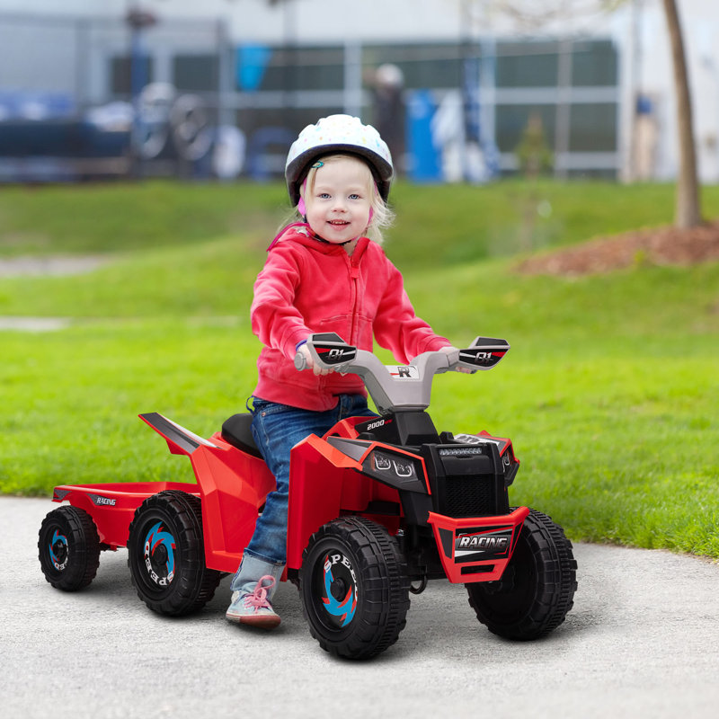 Red 6-Volt Kids ATV Quad with Back Trailer
