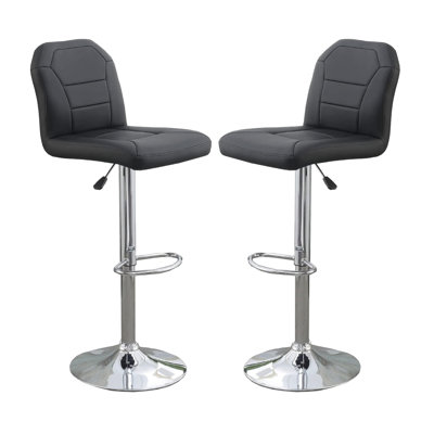 2 chaises de tabouret réglables, similicuir noir, base en métal, barre de chaise de terrasse moderne, 2 pièces, cuisine contemporaine