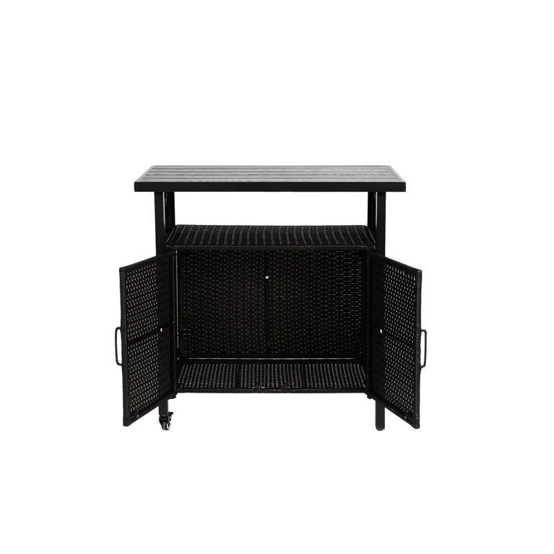 Table de travail Bbq - Chariot d'extérieur avec roues, cadre en acier noir, pour bar