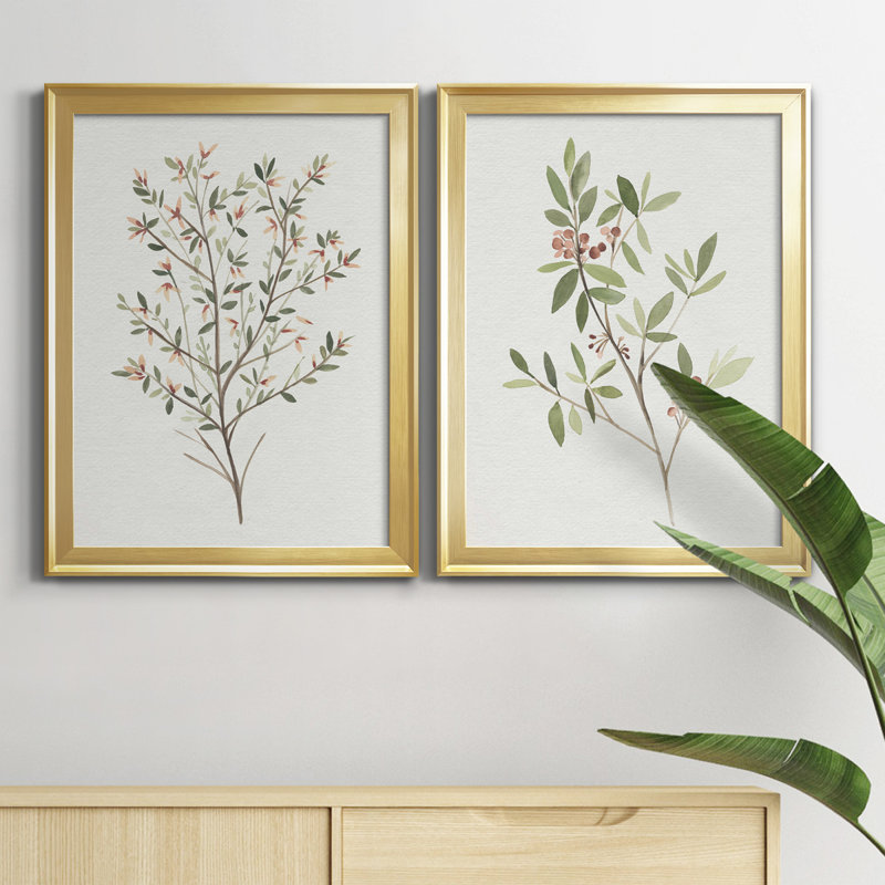 "Single Sprig III", ensemble de 2 impressions sur toile encadrées, H 42,5 po x l 30,5 po x P 1,25 po, Cadre doré