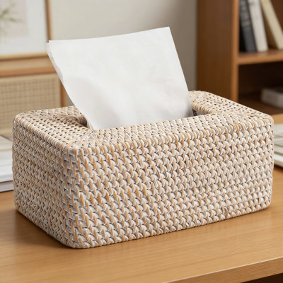 Couvercle de boîte à mouchoirs en rotin, porte-serviette tissé naturel avec motif rustique pour bureau à domicile ou voiture, convient aux boîtes à mouchoirs rectangulaires standard