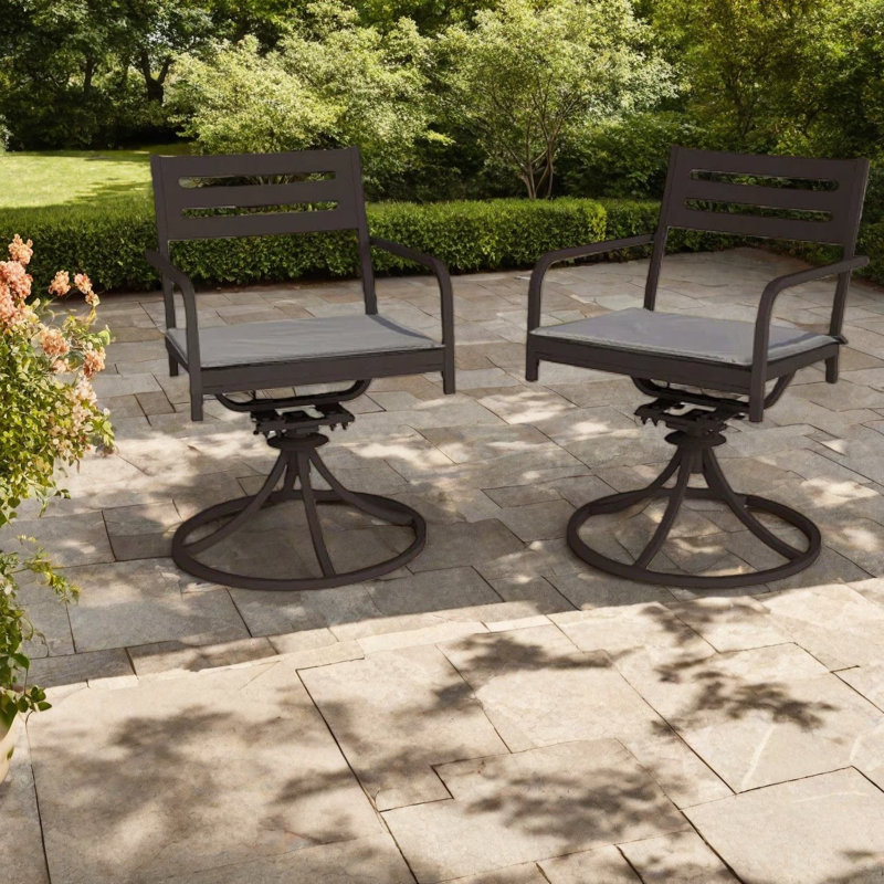 Swivel Patio Dining Chairs, Powder Coated Steel Modern Outdoor