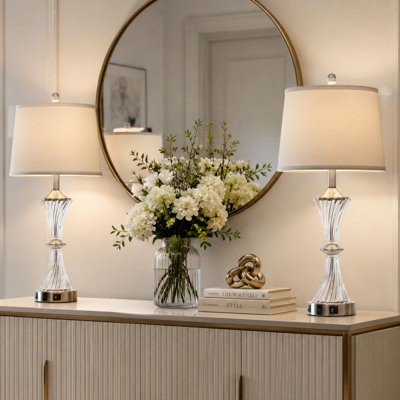 Ensemble de lampes de table USB 28 po en verre 28 po, ampoule incluse