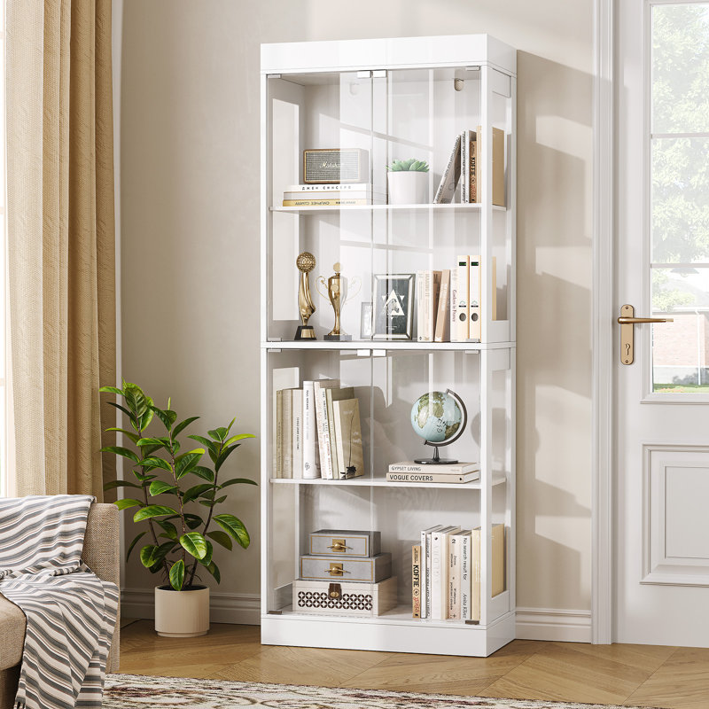 70'' Tall Display Cabinet With Glass Doors And Shelves, White