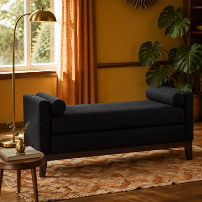 Large Upholstered Boucle Fabric Ottoman with Pillows,Comfort Padded Window Bench for Living Room,Entryway Bench-Black