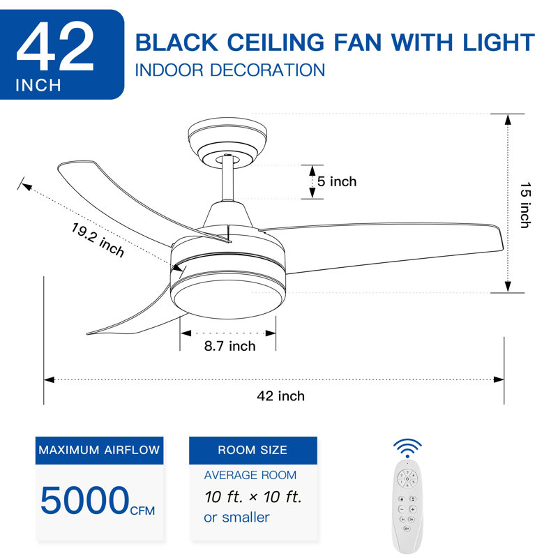 Small-CF 42'' Ceiling Fan with LED Lights, Black