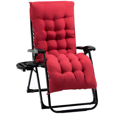 Red Zero Gravity Chair, Folding Reclining With Cushion Pad & Side Holder, 264 Lbs Capacity, Indoor Outdoor Use Padded Table, Supports Lbs,