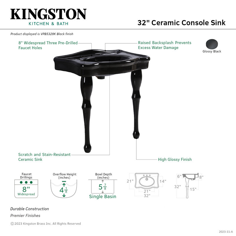 Kingston Brass Imperial 32-Inch Ceramic Console Sink, 8" Widespread