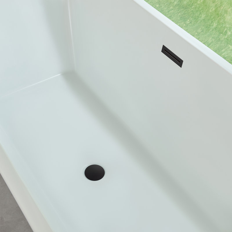 66.9" x 29.5" Freestanding Soaking Acrylic Bathtub, White/Matte Black