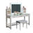 Glam Style 1pc Vanity w/ Stool Set Tempered Glass Top Central Mirror Storage Drawers Padded Stool Luminous White Finish Bedroom Furniture-1467513863