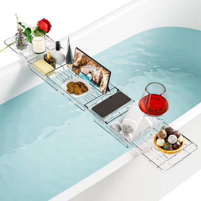 Expandable Bath Shelf Over Tub,Clear Bath Table,Bath Board,Bath Caddy Tray And Bath Tub Accessories
