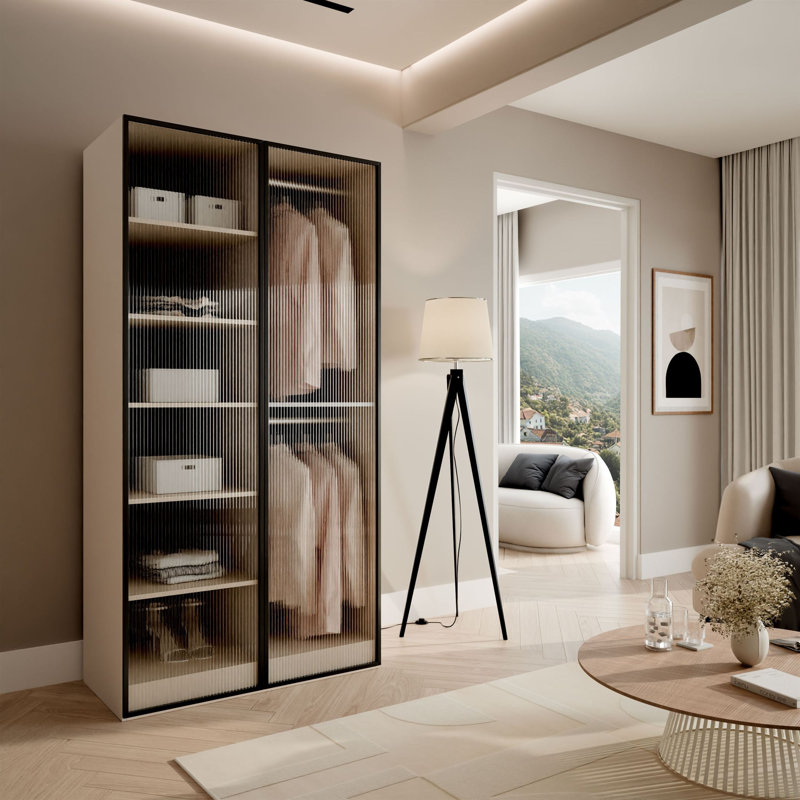 2 Door Wardrobe, Beige/Clear