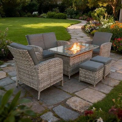 6-Sitzer Lounge-Set Elsfield aus Rattan mit Polster