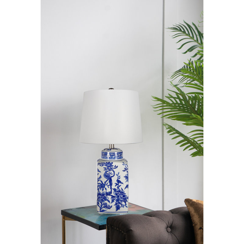 Lampe de vase en céramique bleue et blanche D13x25 "