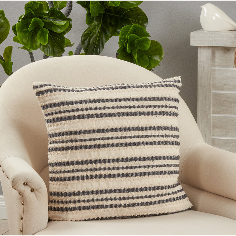 Classic Black and White Striped Cotton Throw Pillow Cover
