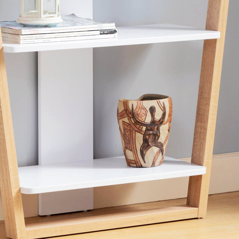 Console avec trois tablettes ouvertes Botwinick, Blanc / Naturel