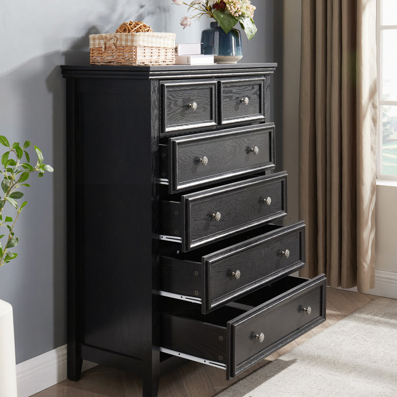 Commode moderne à 6 tiroirs, commode à tiroirs et rangement à vêtements pour le salon, Black