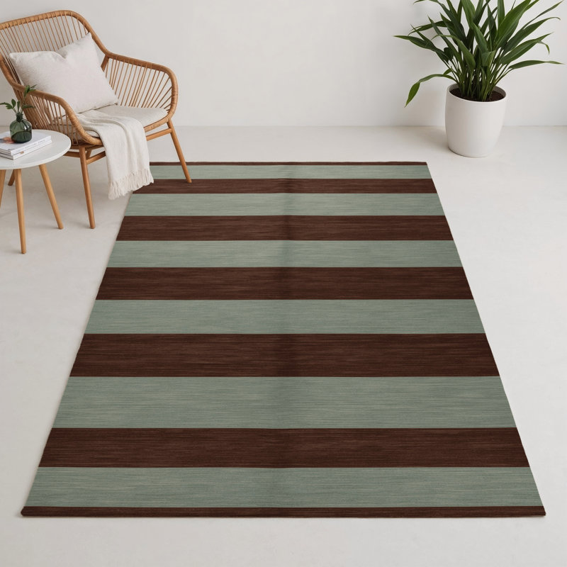 Tapis intérieur / extérieur brun HorizontalStripes, Rectangle 9 pi x 12 pi