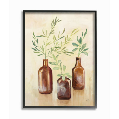 «Abstract House Plants in Glass Green Brown» par Julia Purnton - reproduction d'art