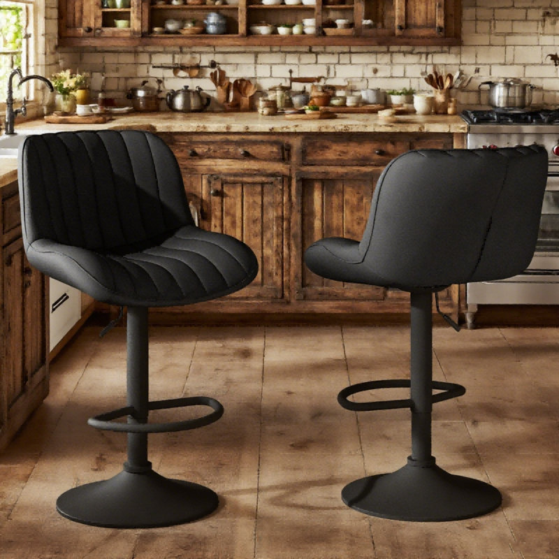 Ensemble de 2 tabourets de bar modernes, tabourets de comptoir pivotants rembourrés réglables, tabourets de bar à hauteur de comptoir avec dossier et repose-pieds pour îlot de cuisine