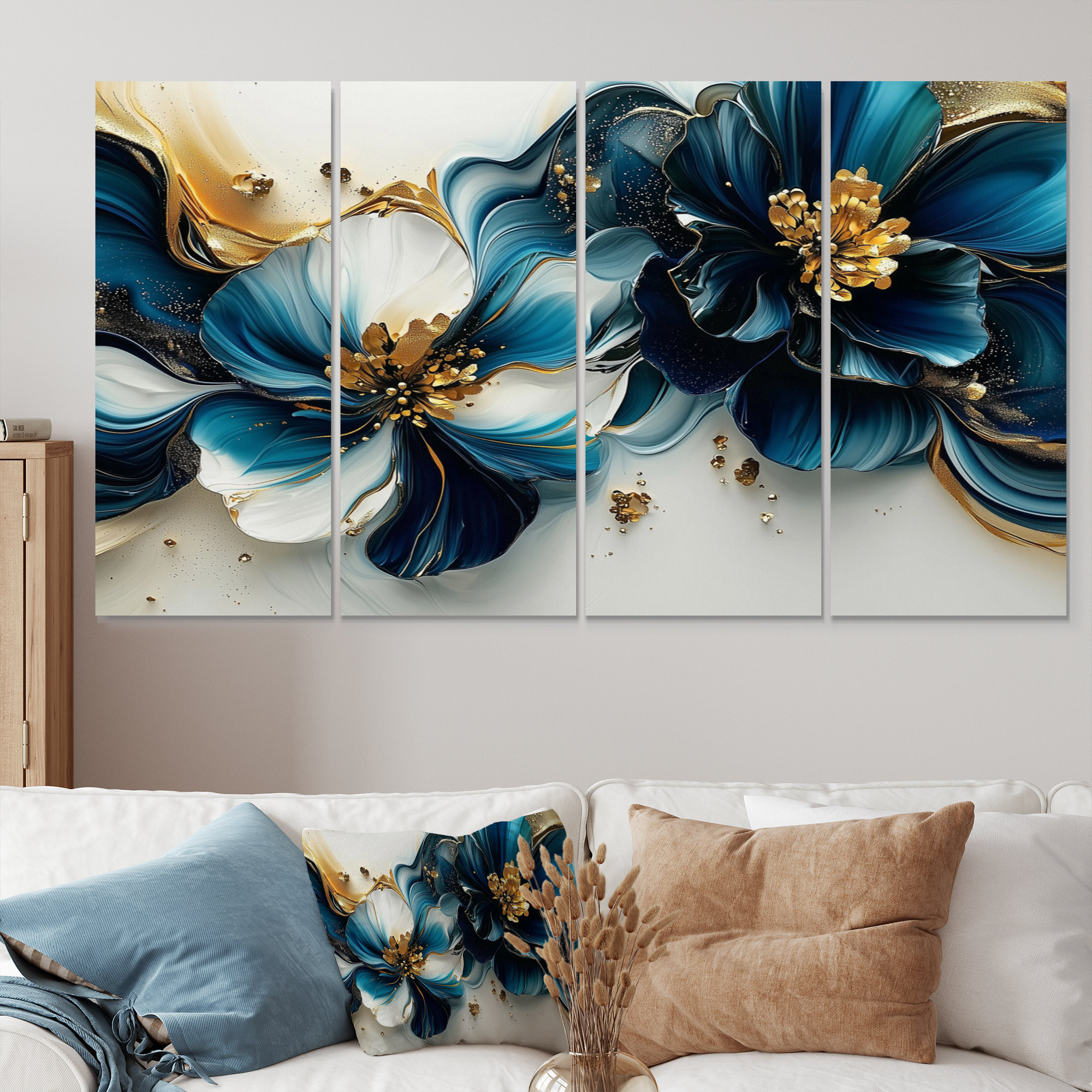 Red Barrel Studio® Golden Arrangement Blue Velvet Daisies Ink IV ...