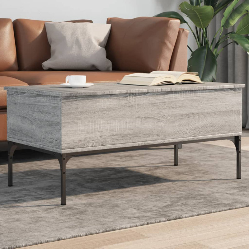 Elle Lift Top Four Leg Coffee Table with Storage, Grey Sonoma