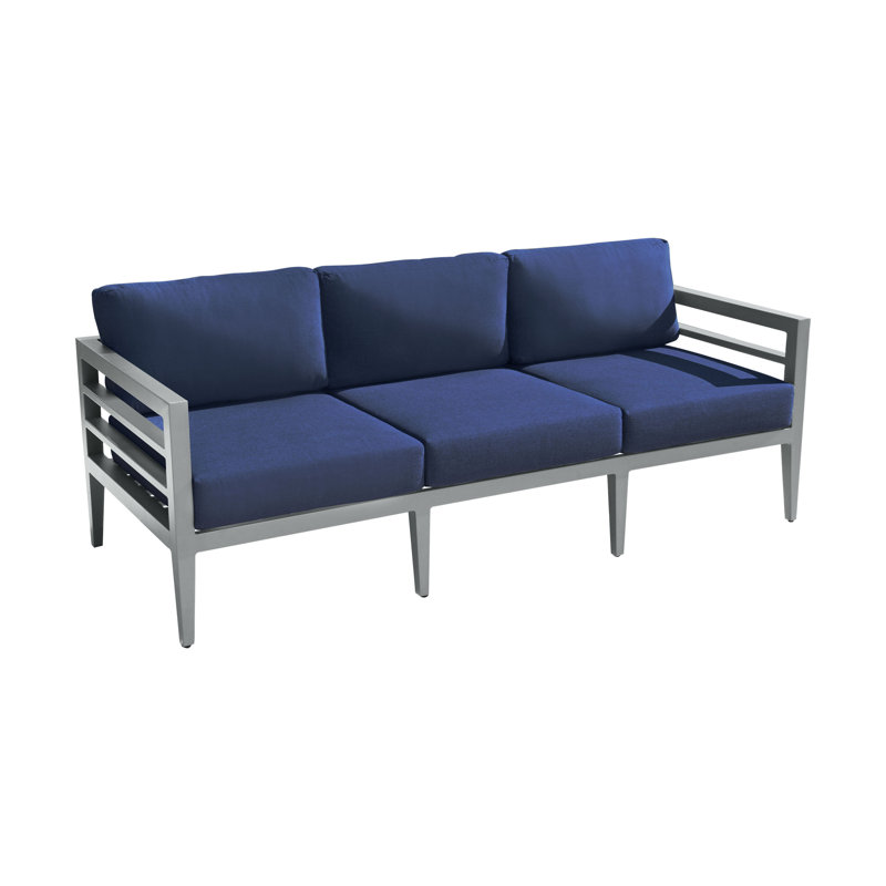Canapé d'extérieur Winthrop de 32 po de largeur avec coussins Sunbrella, Structure grise / coussin bleu