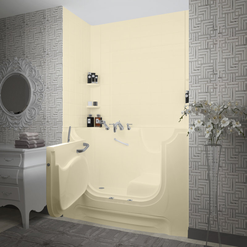 HandiTub 60'' x 30'' Fiberglass Bathtub with Faucet, Biscuit, Left