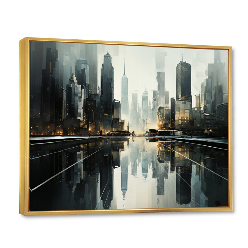 Skyscrapers Urban Mirage II - impression, H 12 po x l 20 po x P 1 po, Cadre flottant doré