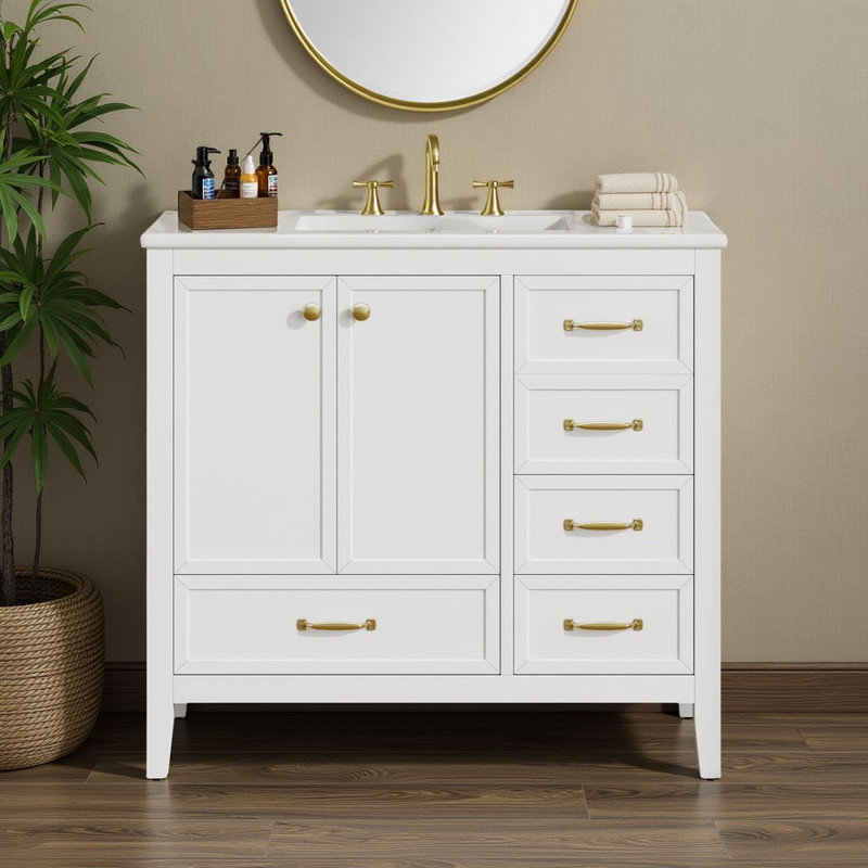 Meuble-lavabo de salle de bain 36 po avec lavabo Elegant Design, Blanc