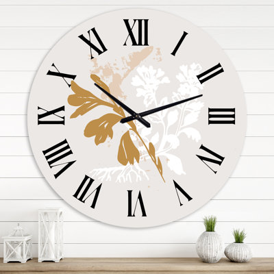 Minimal Design botanique en brun et blanc - Horloge murale traditionnelle