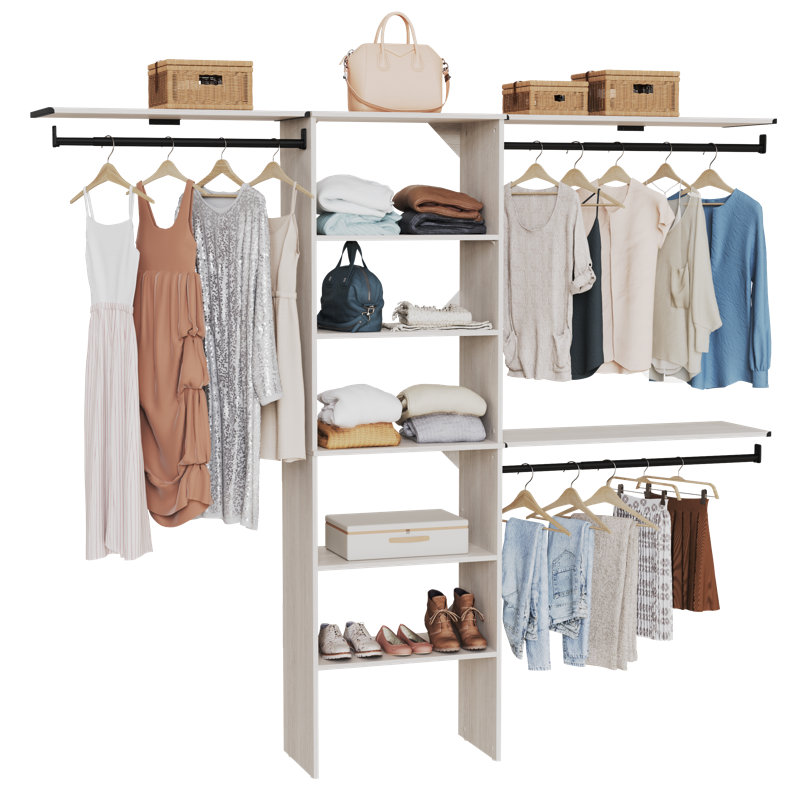 SuiteSymphony Closet System Kit with Top Shelves, 82.46"H x 120"W x 14.59"D